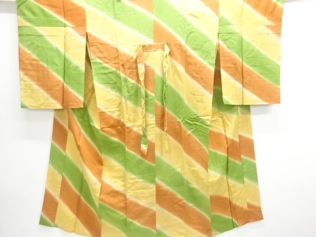 JAPANESE KIMONO / ANTIQUE HITOE JUBAN / SILK / KINSHA / DIAGONAL STRIPE